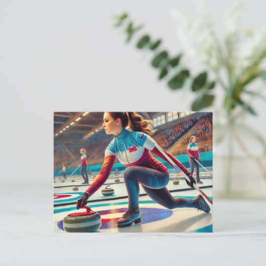 Sportsportlerin Curling Postkarte (Stehend Vorderseite)