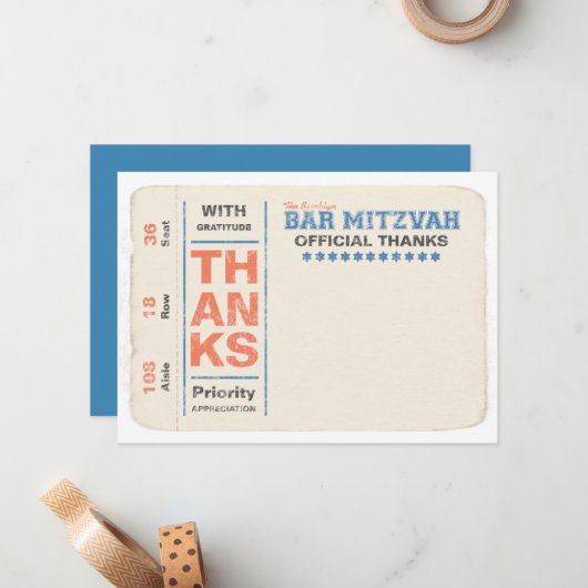 Sportsstar Bar Mitzvah Danke, Card Blue Mitteilungskarte (Vorderseite/Rückseite Beispiel)