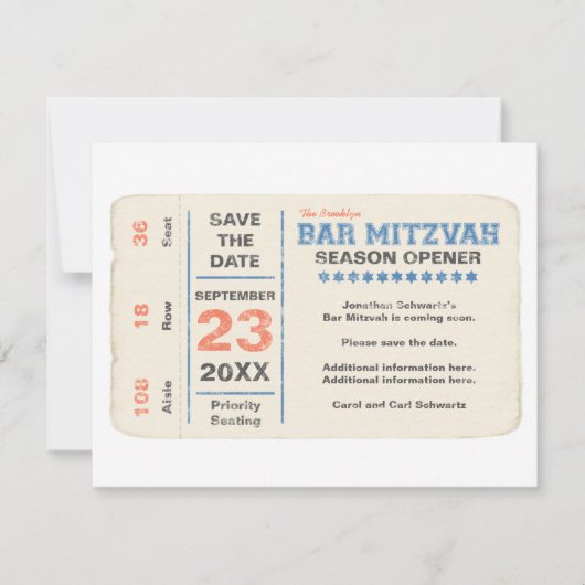 Sportsstar Bar Mitzvah Save the Date Karte Blau (Vorderseite)