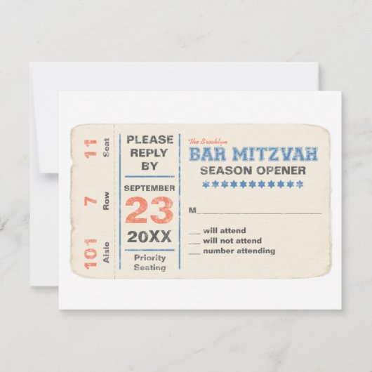 Sportsstar Bar Mitzvah UAWG Reply Card Blau RSVP Karte (Vorderseite)