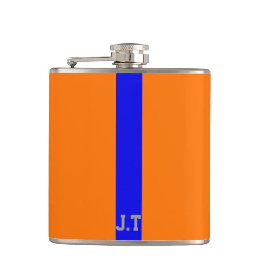 Sportsymbole Orange und Blue Monogram Flachmann (Vorderseite)