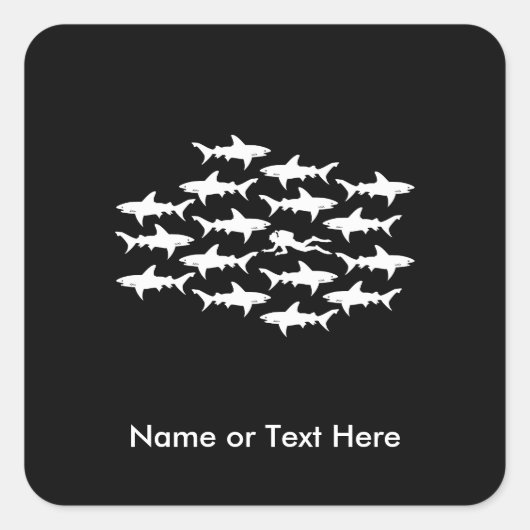 Sporttaucher-Schwimmen mit einer Schule der Quadratischer Aufkleber (Vorderseite)