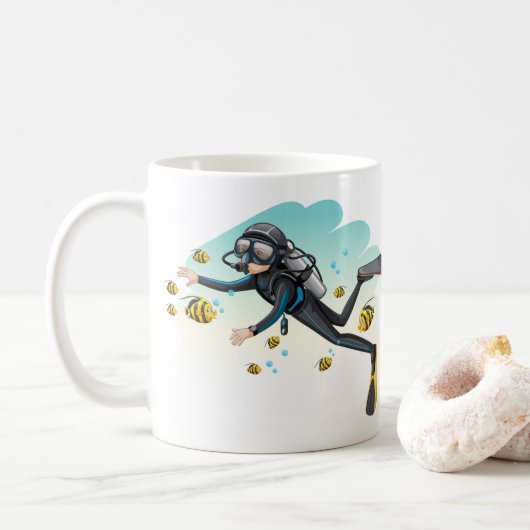Sporttaucher Unterwasser mit Fischen Kaffeetasse (Mit Donut)
