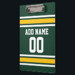 Sportteam Football Jersey Individuelle Name Nummer Klemmbrett<br><div class="desc">Fügen Sie Ihren Lieblingsnamen und Ihre Lieblingsnummer hinzu - Dieses Olive- und Goldsportdesign ist perfekt für jeden beruflichen,  Uni oder High School Fan. Sie können diese sogar für Ihr Fantasy Football Team beanspruchen. Klicken Sie auf die Schaltfläche CUSTOMIZE,  um noch mehr Änderungen vorzunehmen.</div>
