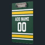 Sportteam Football Jersey Individuelle Name Nummer Klemmbrett<br><div class="desc">Fügen Sie Ihren Lieblingsnamen und Ihre Lieblingsnummer hinzu - Dieses Olive- und Goldsportdesign ist perfekt für jeden beruflichen,  Uni oder High School Fan. Sie können diese sogar für Ihr Fantasy Football Team beanspruchen. Klicken Sie auf die Schaltfläche CUSTOMIZE,  um noch mehr Änderungen vorzunehmen.</div>