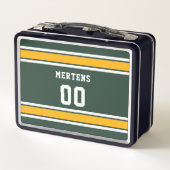 Sportteam Ihr Name Grün Gold Weiß Metall Brotdose (Rückseite)