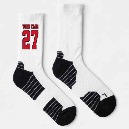 Sportteam Weißer Roter Name Basketball Socken (Rechts)