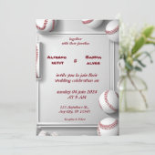 Sportthema Baseball Liebe Hochzeit Einladungen (Stehend Vorderseite)
