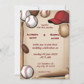 Sportthema Baseball Liebe Hochzeit Einladungen (Vorderseite)
