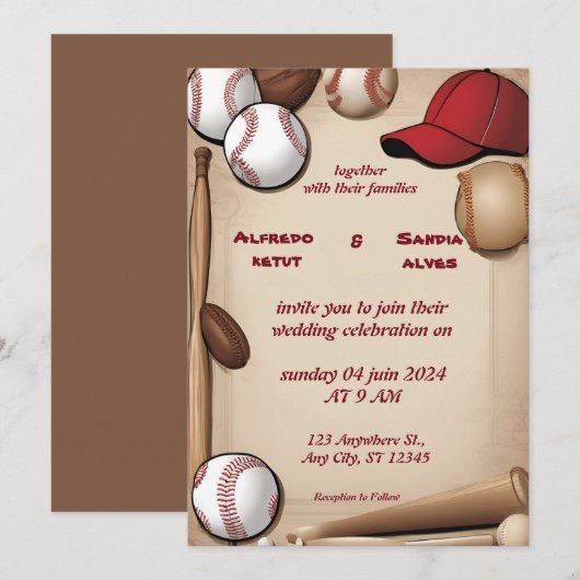Sportthema Baseball Liebe Hochzeit Einladungen (Vorne/Hinten)