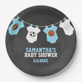 Sportthema Halbpension Blue Boy Baby Dusche Pappteller