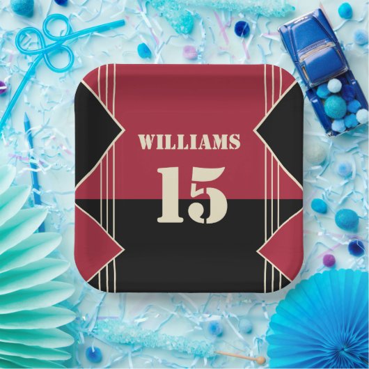 Sportthema Papiertafel mit Name und Nummer Pappteller (Party)
