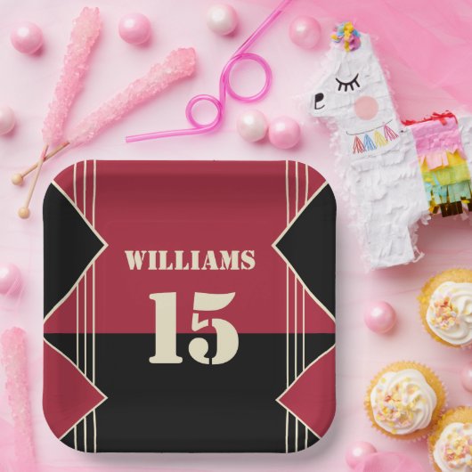 Sportthema Papiertafel mit Name und Nummer Pappteller (Party)
