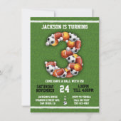 Sportthemenbälle 3. Geburtstags-Party Einladung (Vorderseite)