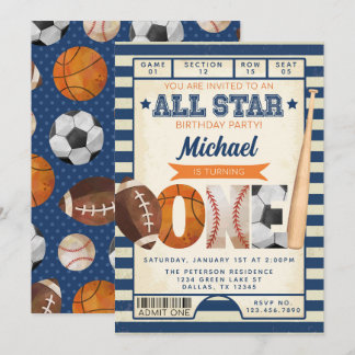 Sportticket 1. Geburtstags-Party Einladung