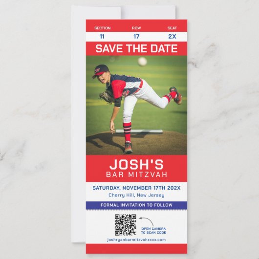 SportTicket Bar Mitzvah Save the Date QR-Code (Vorderseite)