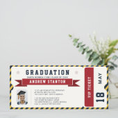 Sportticket Blue Red Foto Abschluss Einladung (Stehend Vorderseite)