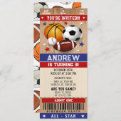 SportTicket für alle Sterne Geburtstag Einladung (Vorne/Hinten)