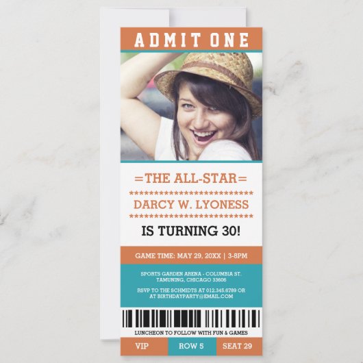 Sportticket Geburtstagsparty Einladungen (Vorderseite)