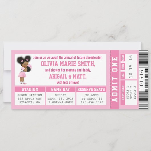 Sportticket Kinderdusche, Mädchen, Rosa Einladung (Vorderseite)