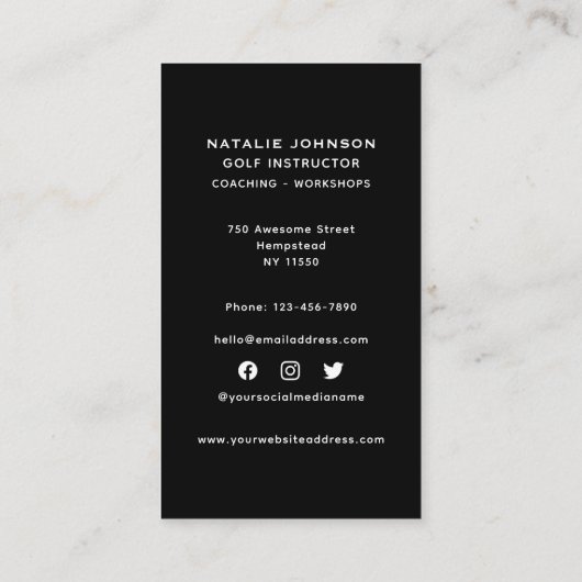 Sporttrainer Social Media Golf Lehrerin Visitenkarte (Rückseite)