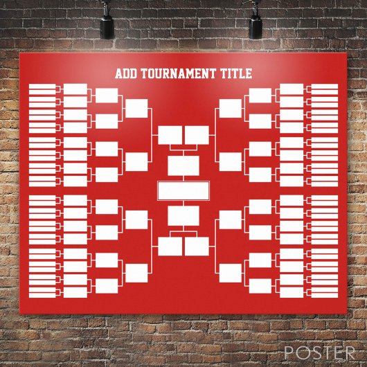 Sportturnier-Bracket für 64 Teams rot Poster