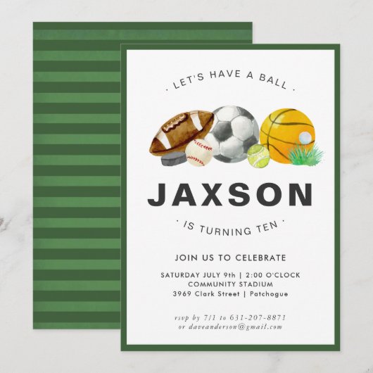 Sportveranstaltungen Einladung zum Geburtstag (Vorne/Hinten)