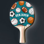 Sportvereinigung Personalisierter Name Aquamarin Tischtennis Schläger<br><div class="desc">Ein sportliches Thema personalisierten aquamarinen Tischtennis Paddel für den Star-Athleten,  der gut in allen Sportarten ist,  einschließlich des wunderbaren Tischtennis-Spiels.</div>