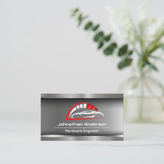 Sportwagen | Auto-Logo | Metallischer Hintergrund Visitenkarte (Stehend Vorderseite)