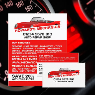 Sportwagen, Auto Mechanik & Reparaturen Werbung Flyer
