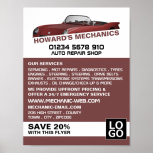 Sportwagen, Auto Mechanik & Reparaturen Werbung Poster