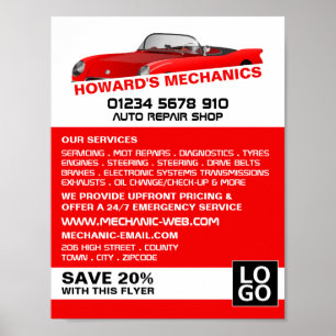 Sportwagen, Auto Mechanik & Reparaturen Werbung Poster