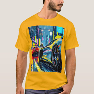 Sportwagen, der nachts durch die Neonstadt fährt T-Shirt