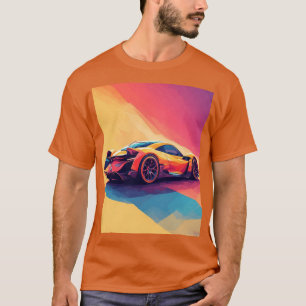 Sportwagen im geometrischen Kunststil mit kräftige T-Shirt