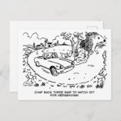 Sportwagen im Grünen mit Igel Postkarte (Vorne/Hinten)