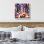 Sportwagen in der modernen Stadt Nachtlandschaft Leinwanddruck (Insitu (Schlafzimmer))
