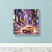 Sportwagen in der modernen Stadt Nachtlandschaft Leinwanddruck (Insitu (Holzboden))