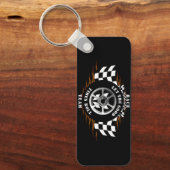 Sportwagen Racing Checkered Burnout Flammen Cool Schlüsselanhänger (Vorderseite)