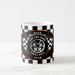 Sportwagen Racing Fan Checkered Flag Flammen Pro Kaffeetasse