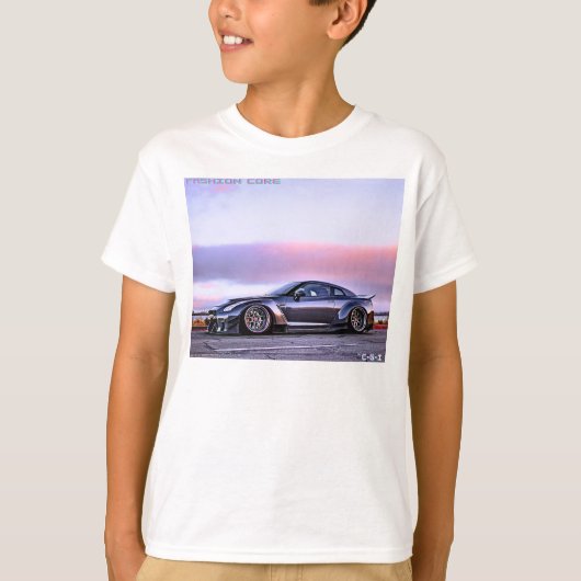 Sportwagen Straße auf Horizont Jungs weißes Hemd T-Shirt (Vorderseite)