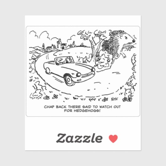 Sportwagenfahrer und Igel Cartoon. Aufkleber (Blatt)