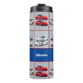 Sportwagenfans aus Rot und Weiß Thermosbecher