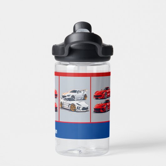 Sportwagenfans aus Weiß und Rot Trinkflasche (Rückseite)