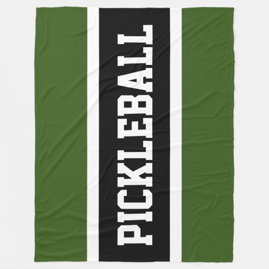 Sportwaldgrüne Schwarz-weiße PICKLEBALLStreifen Fleecedecke (Vorderseite)