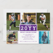 Sporty 5-Foto Lila Weißer Abschluss Einladung (Vorderseite)