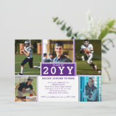 Sporty 5-Foto Lila Weißer Abschluss Einladung (Stehend Vorderseite)