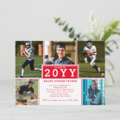 Sporty 5-Foto Rot Weißer Abschluss Einladung (Stehend Vorderseite)