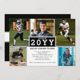 Sporty 5-Foto Schwarz-weißer Abschluss Einladung