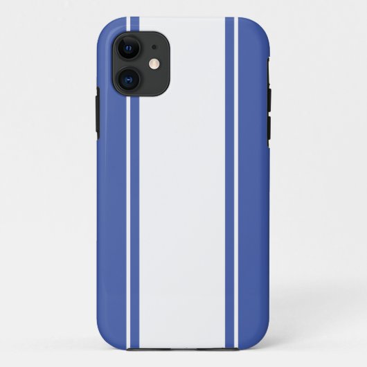 Sporty 70er Summer Blue Wide White Racing Streifen Case-Mate iPhone Hülle (Rückseite)