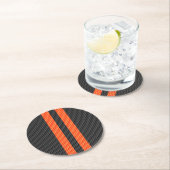 Sporty Accent Orange Streifen Carbon Style Print Runder Pappuntersetzer (Vor Ort)